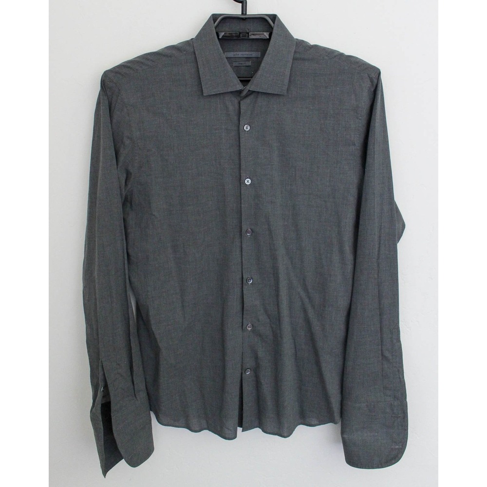 John Varvatos Dress Shirt 15.5 34/35 Gray Button Up Long Sleeve French Cuffs